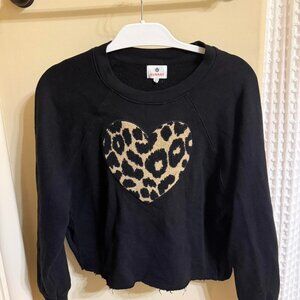 Sundry Black Sweatshirt with Leopard Print Heart Applique - Size 1 (Small)